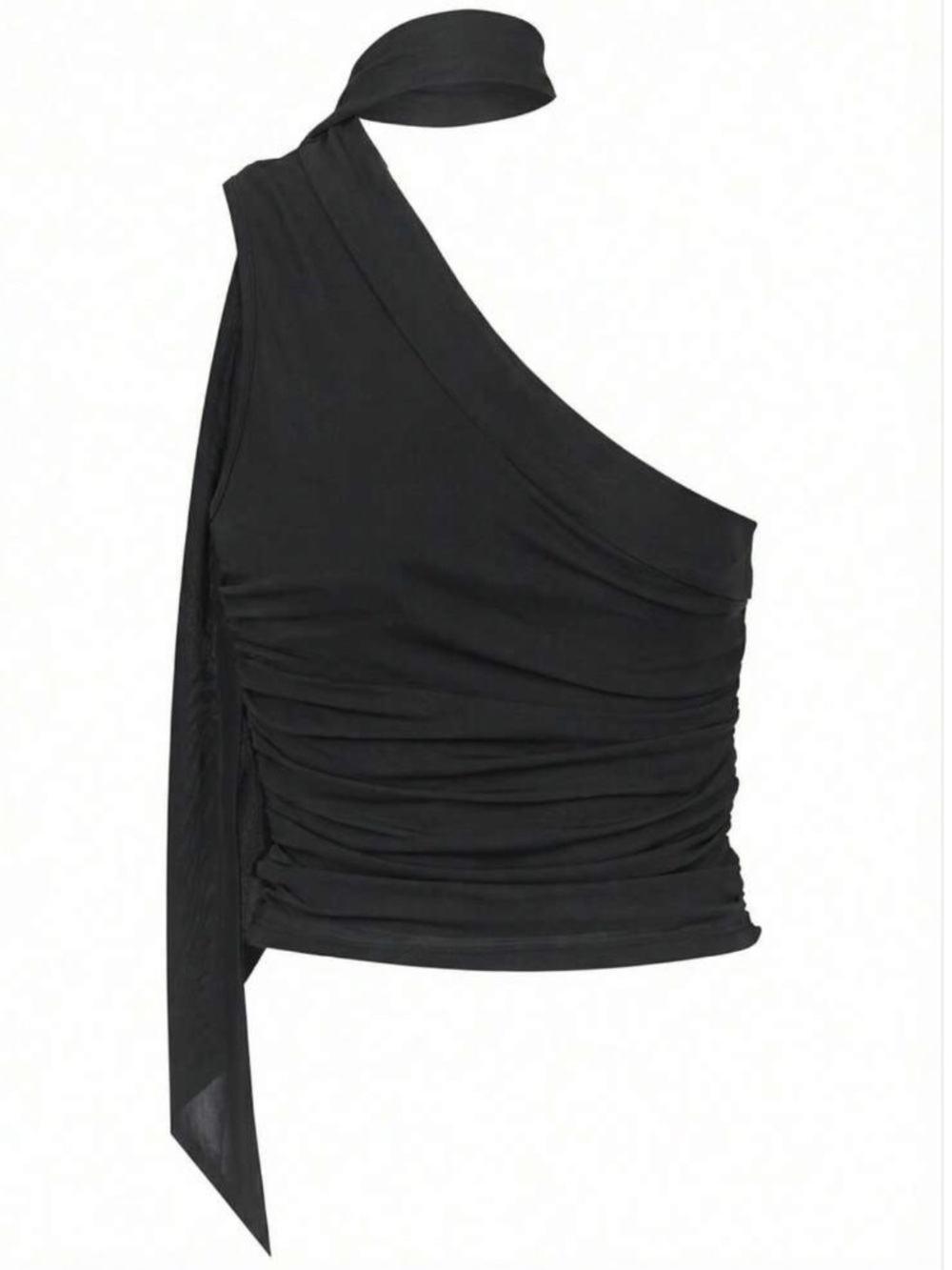 One-Shoulder Black Ruched Tank Top